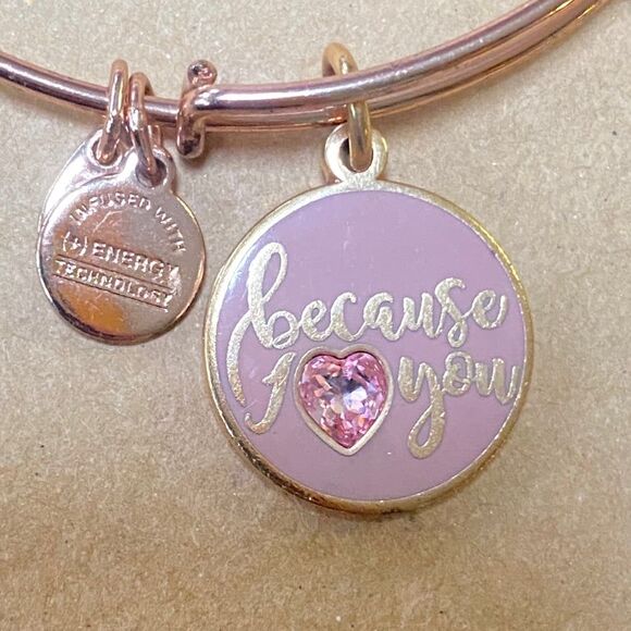Alex and Ani Because I Love You Bangle Pink Enamel Swarovski Crystal 2017 - Picture 4 of 11